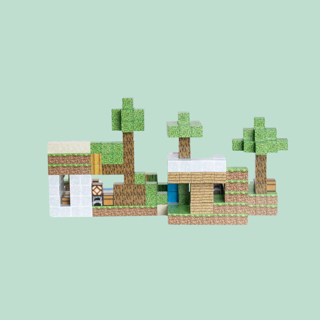 Blocos de Construção Magnética Minecraft - 80 Blocos + (3 Bonecos Exclusivos)
