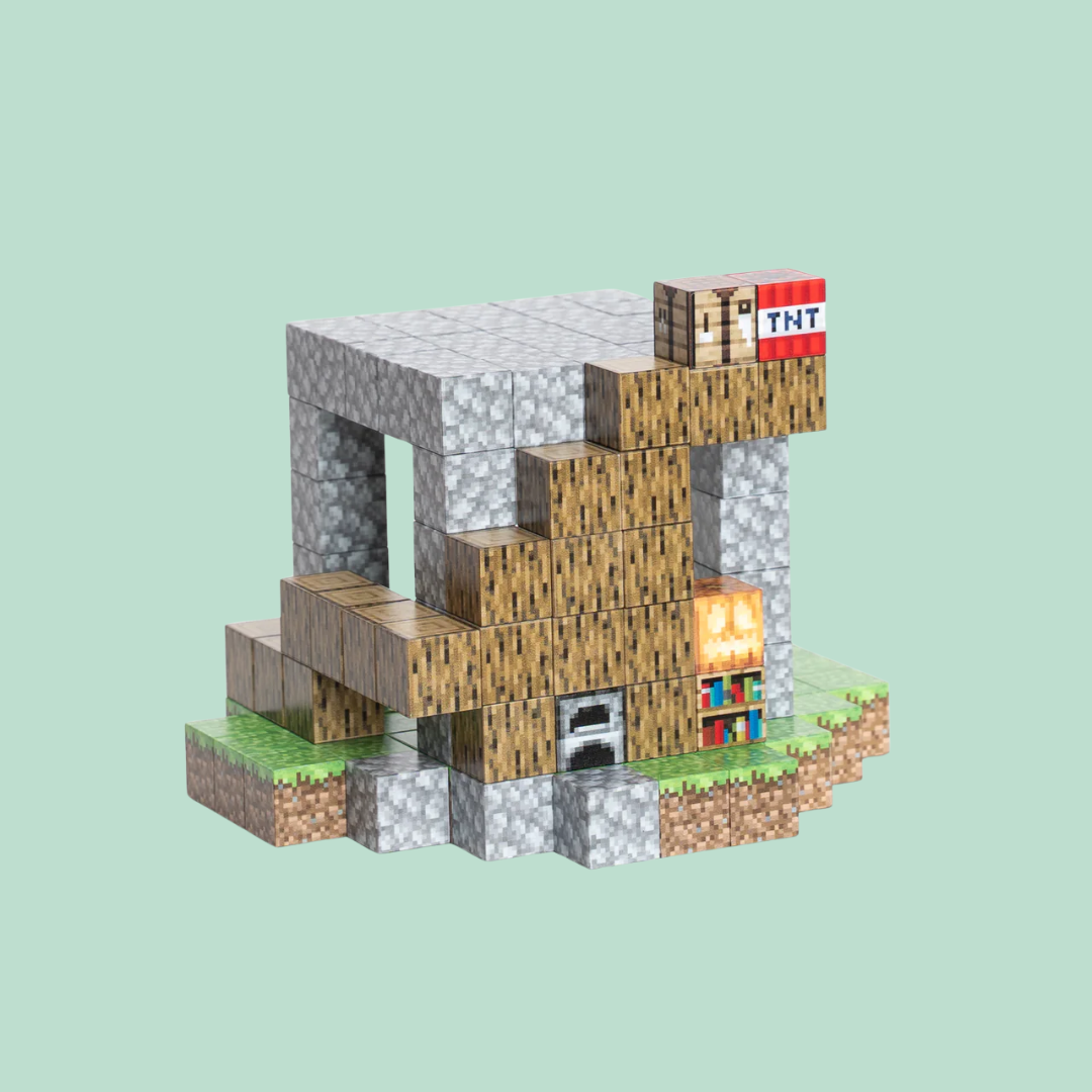 Blocos de Construção Magnética Minecraft - 80 Blocos + (3 Bonecos Exclusivos)
