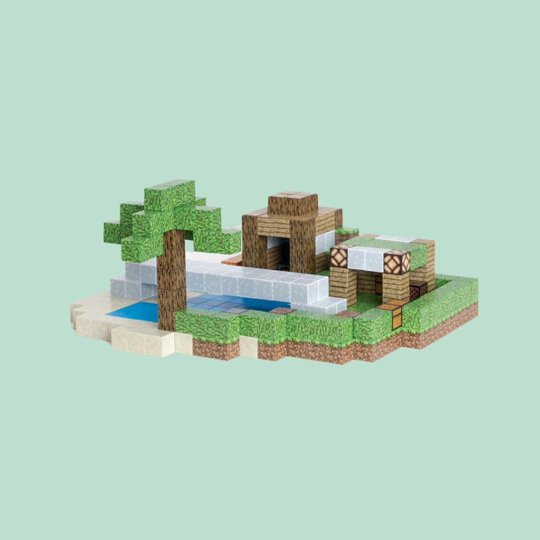 Blocos de Construção Magnética Minecraft - 80 Blocos + (3 Bonecos Exclusivos)