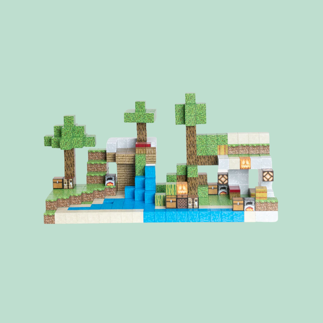 Blocos de Construção Magnética Minecraft - 80 Blocos + (3 Bonecos Exclusivos)