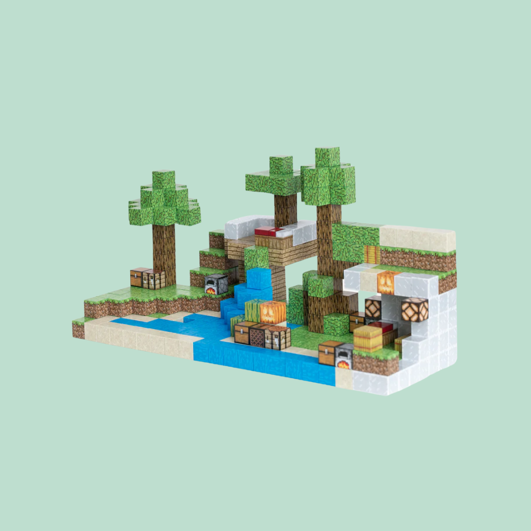 Blocos de Construção Magnética Minecraft - 80 Blocos + (3 Bonecos Exclusivos)