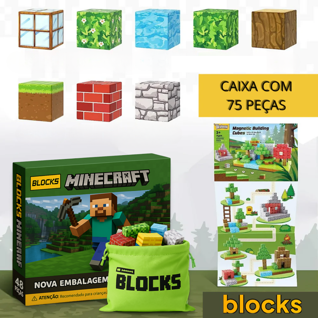 Blocos de Construção Magnética - 48/64/75 peças [+5 Bonecos GRÁTIS]