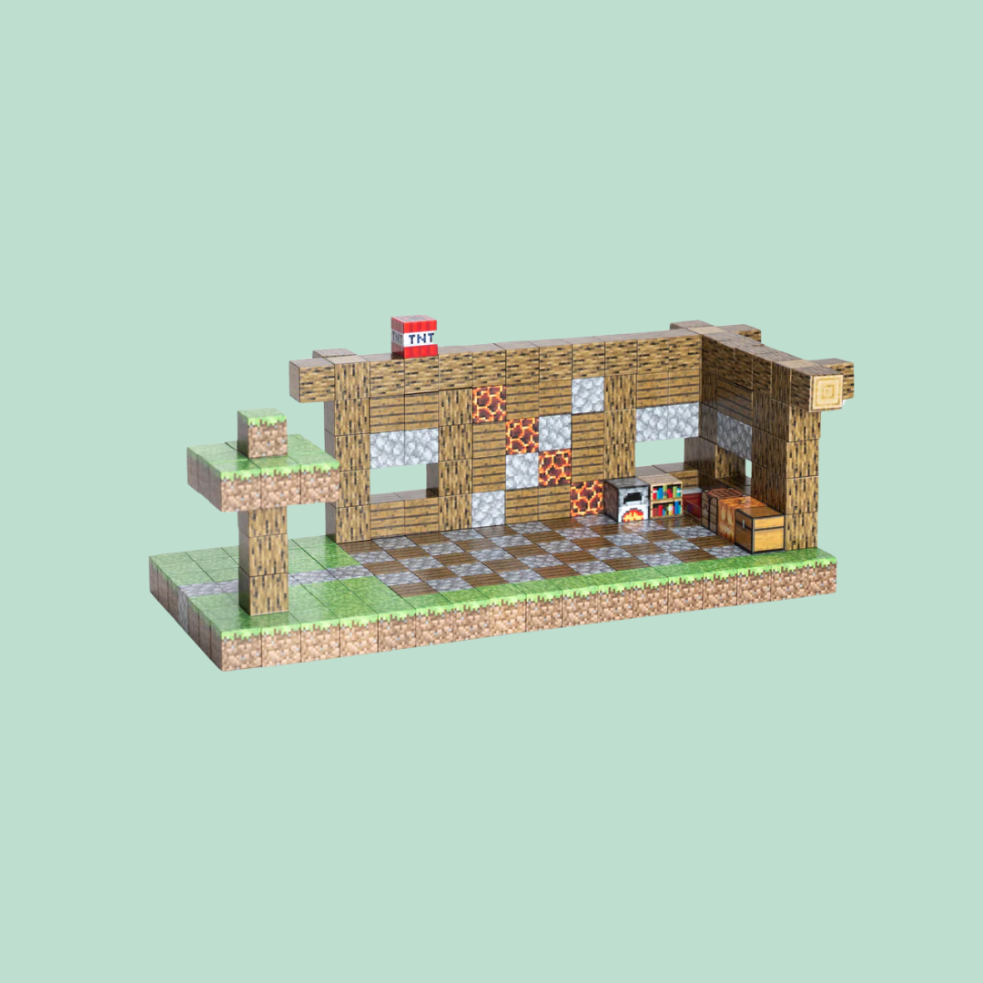 Blocos de Construção Magnética Minecraft - 80 Blocos + (3 Bonecos Exclusivos)