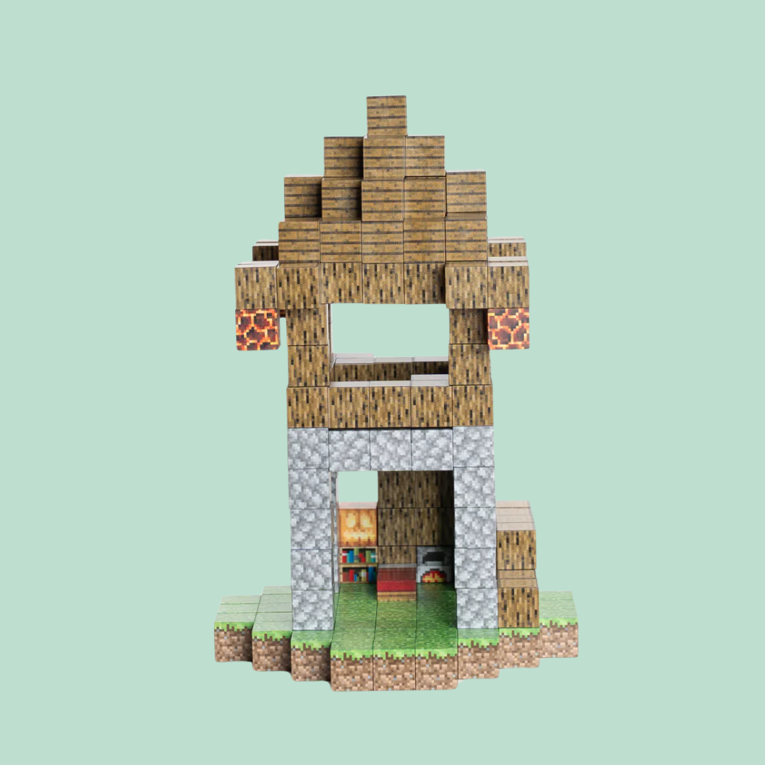 Blocos de Construção Magnética Minecraft - 80 Blocos + (3 Bonecos Exclusivos)