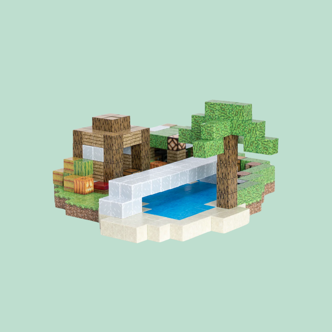 Blocos de Construção Magnética Minecraft - 80 Blocos + (3 Bonecos Exclusivos)