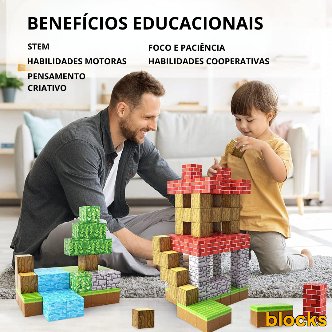 Blocos de Construção Magnética - 48/64/75 peças [+5 Bonecos GRÁTIS]